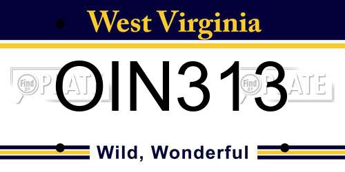 OIN313 West Virginia License Plate