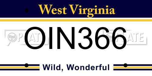 OIN366 West Virginia License Plate