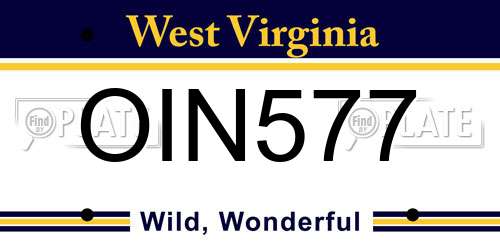 OIN577 West Virginia License Plate