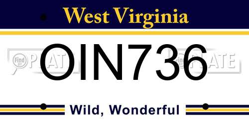OIN736 West Virginia License Plate