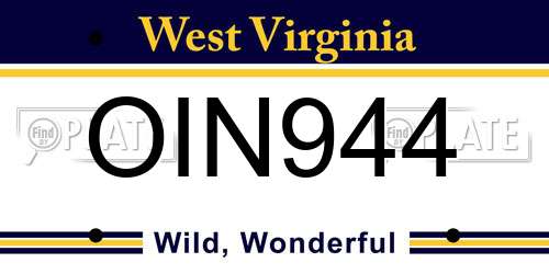 OIN944 West Virginia License Plate