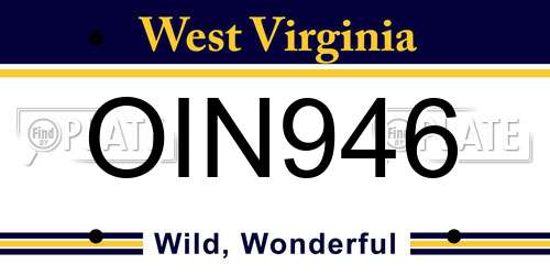 OIN946 West Virginia License Plate