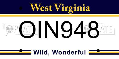 OIN948 West Virginia License Plate