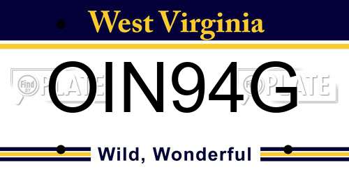 OIN94G West Virginia License Plate