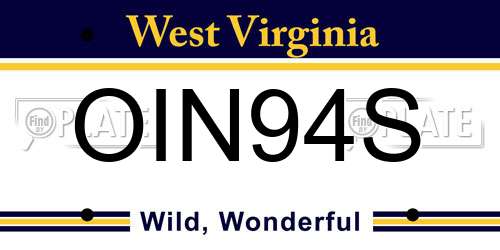 OIN94S West Virginia License Plate