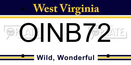 OINB72 West Virginia License Plate