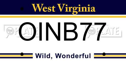 OINB77 West Virginia License Plate