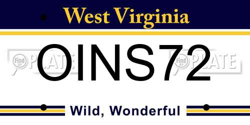 OINS72 West Virginia License Plate