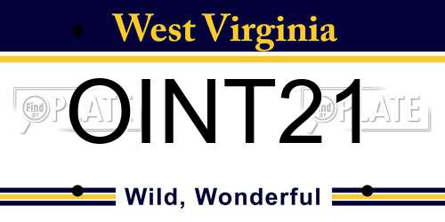 OINT21 West Virginia License Plate