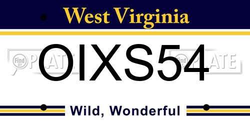 OIXS54 West Virginia License Plate