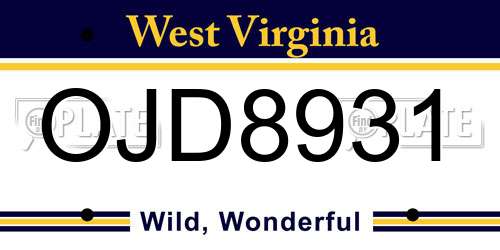 OJD8931 West Virginia License Plate