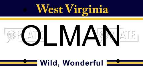 OLMAN West Virginia License Plate