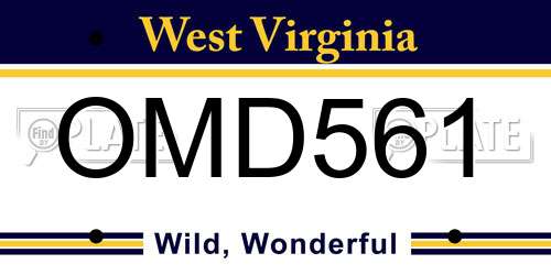 OMD561 West Virginia License Plate