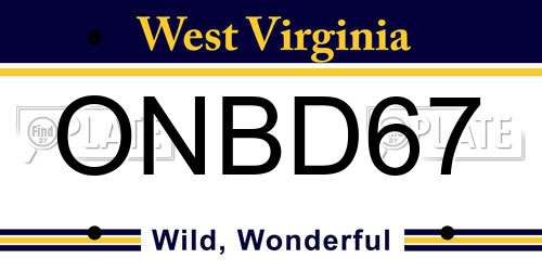 ONBD67 West Virginia License Plate
