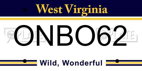 ONBO62 West Virginia License Plate