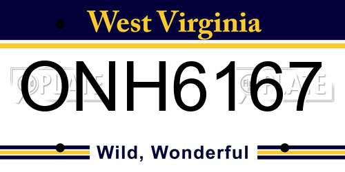 ONH6167 West Virginia License Plate