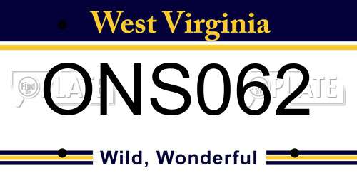 ONS062 West Virginia License Plate
