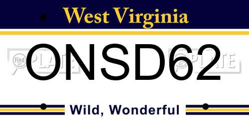 ONSD62 West Virginia License Plate