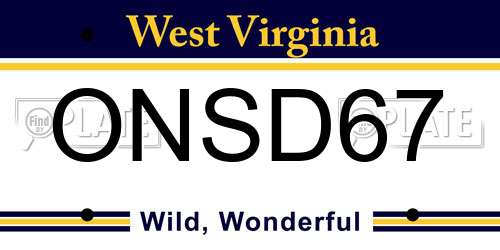 ONSD67 West Virginia License Plate