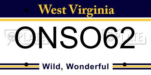 ONSO62 West Virginia License Plate
