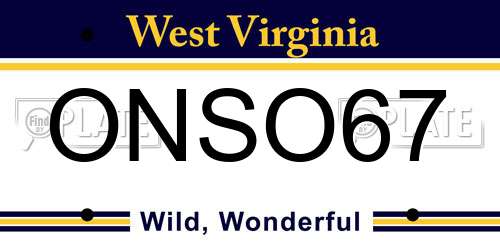ONSO67 West Virginia License Plate