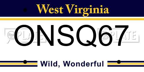 ONSQ67 West Virginia License Plate
