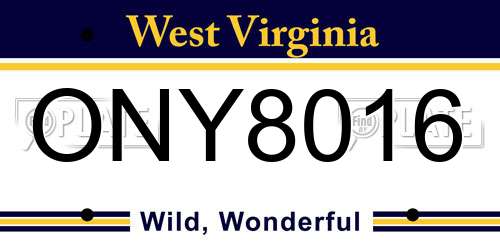 ONY8016 West Virginia License Plate