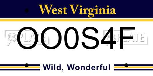 OO0S4F West Virginia License Plate