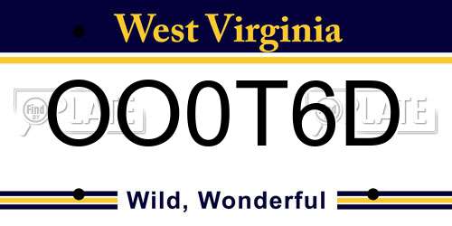 OO0T6D West Virginia License Plate