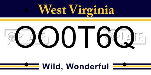 OO0T6Q West Virginia License Plate