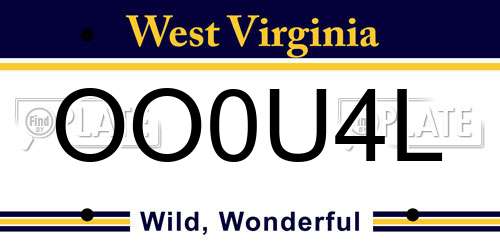 OO0U4L West Virginia License Plate