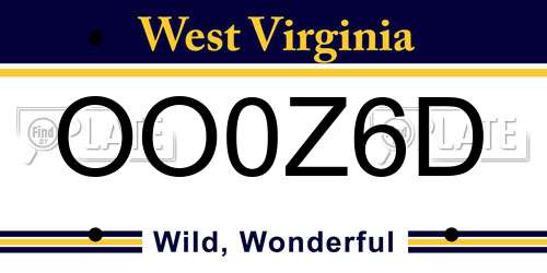 OO0Z6D West Virginia License Plate