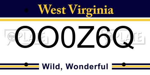 OO0Z6Q West Virginia License Plate