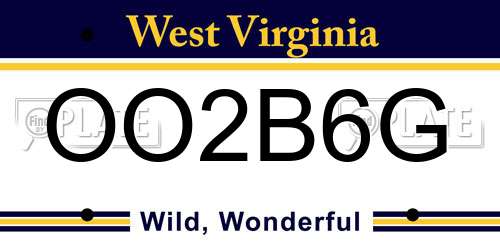 OO2B6G West Virginia License Plate