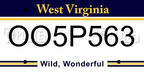 OO5P563 West Virginia License Plate