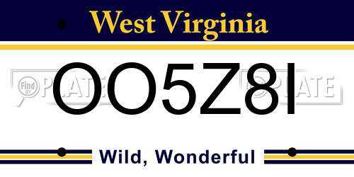 OO5Z8I West Virginia License Plate