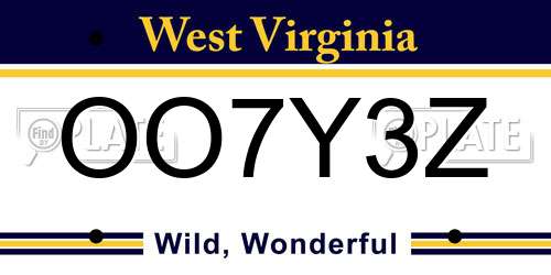 OO7Y3Z West Virginia License Plate