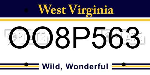OO8P563 West Virginia License Plate
