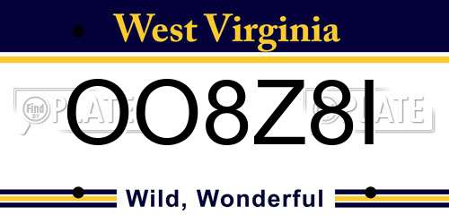 OO8Z8I West Virginia License Plate