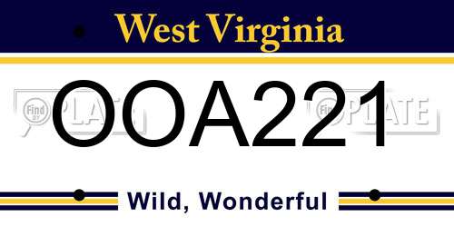 OOA221 West Virginia License Plate