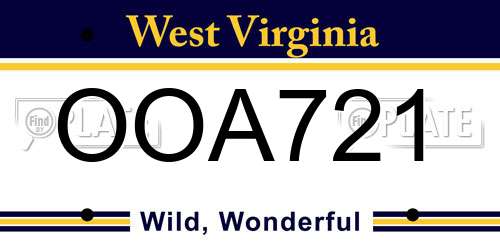 OOA721 West Virginia License Plate