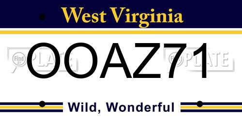OOAZ71 West Virginia License Plate