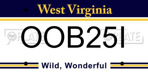 OOB25I West Virginia License Plate