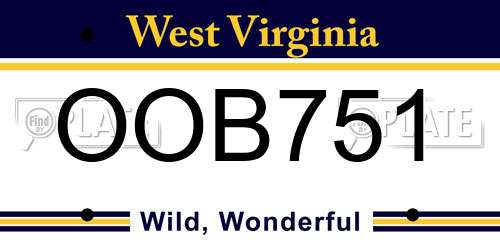 OOB751 West Virginia License Plate