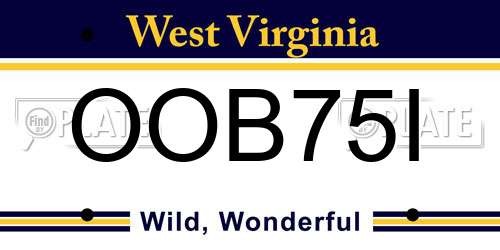 OOB75I West Virginia License Plate