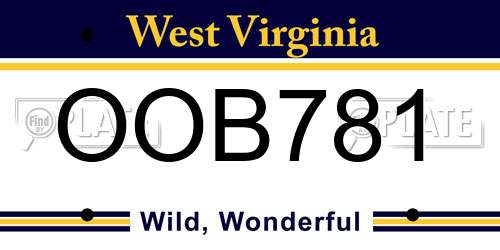 OOB781 West Virginia License Plate