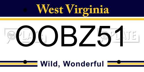 OOBZ51 West Virginia License Plate