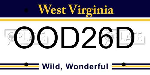 OOD26D West Virginia License Plate
