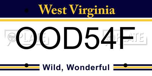 OOD54F West Virginia License Plate
