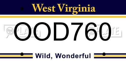 OOD760 West Virginia License Plate